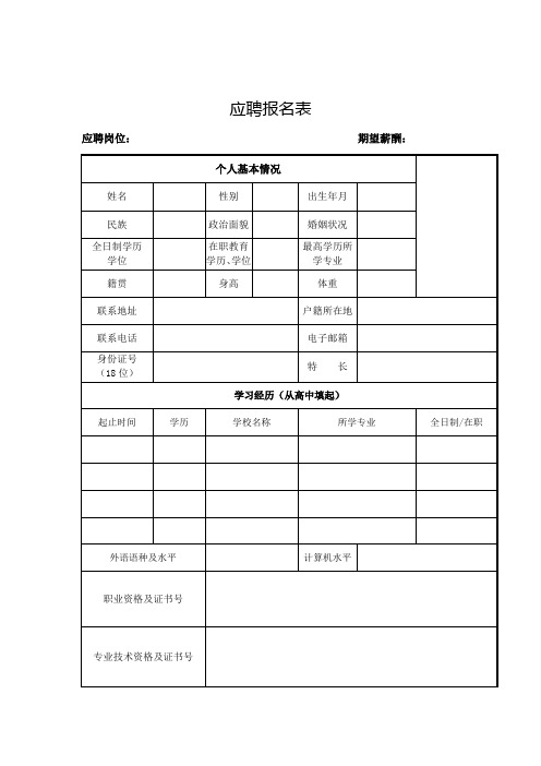 应聘报名表(国企适用模板)