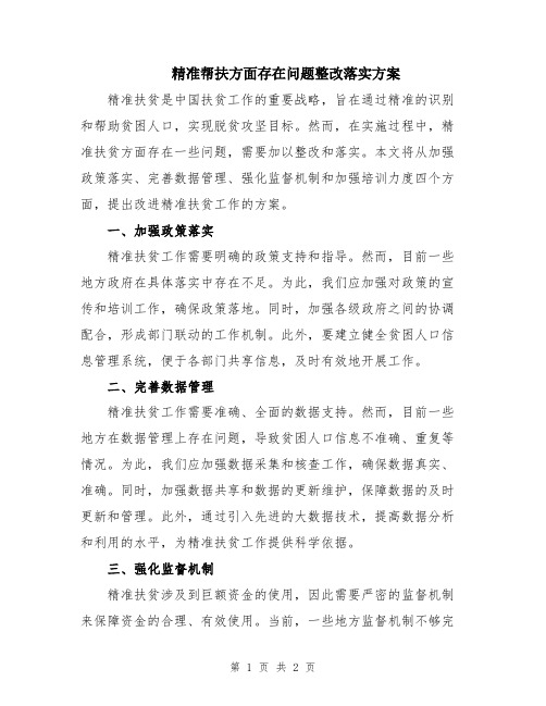 精准帮扶方面存在问题整改落实方案