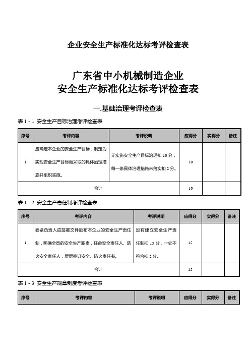 企业安全生产标准化达标考评检查表