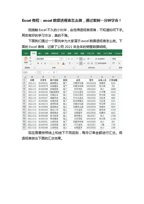 Excel教程：excel数据透视表怎么做，通过案例一分钟学会！