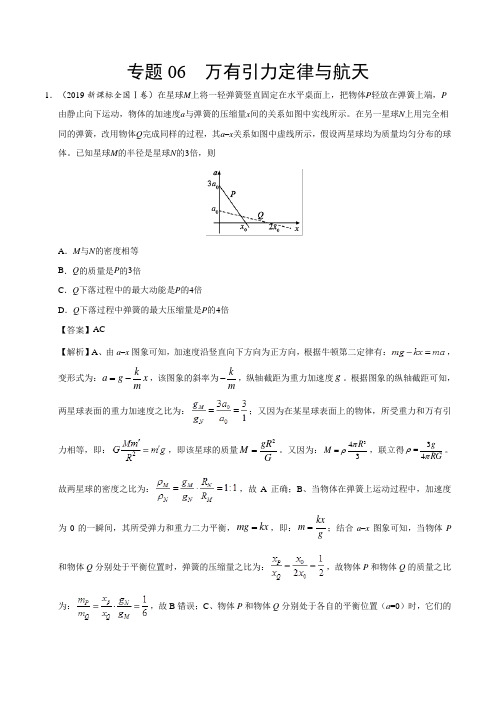 专题06 万有引力定律与航天-2019年高考真题和模拟题分项汇编物理 Word版含解析