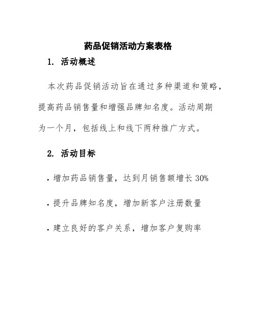 药品促销活动方案表格