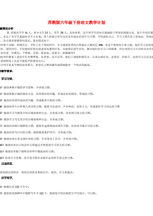 【VIP专享】苏教版六年级下册语文教学计划