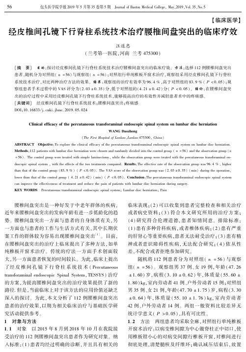 经皮椎间孔镜下行脊柱系统技术治疗腰椎间盘突出的临床疗效