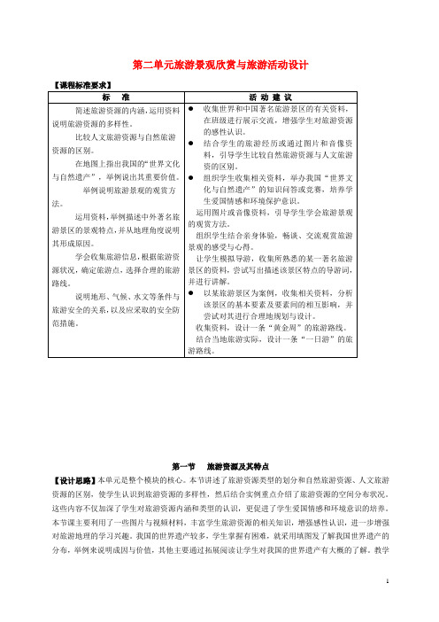 高中地理 旅游地理 第二单元旅游景观欣赏与旅游活动设计教案 鲁教版选修3