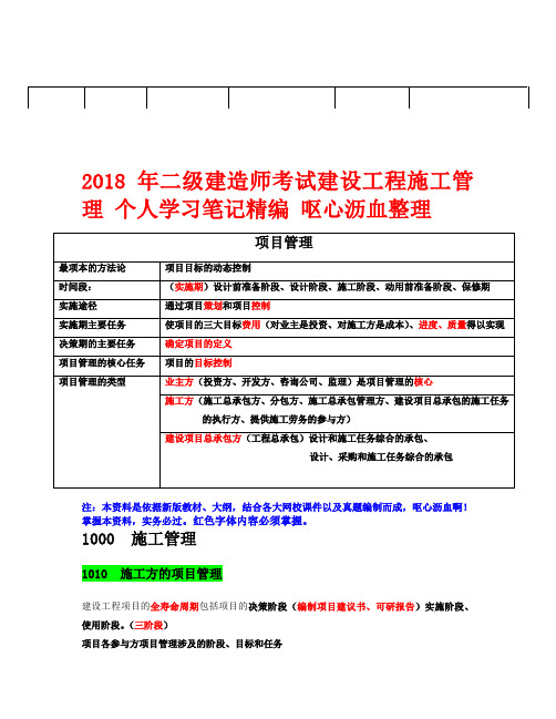 【荐】2015年二级建造师考试建设工程施工管理学习笔记精编精选