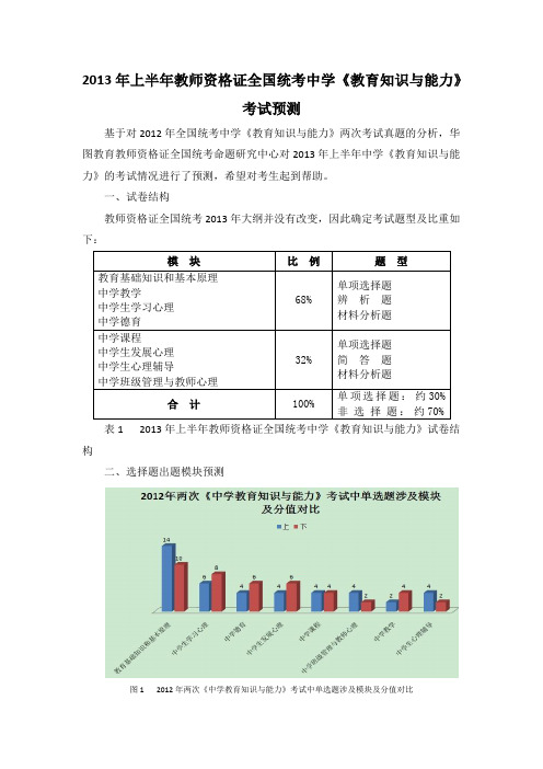 教师资格证 教育知识与能力 中学 2013 全国 考题预测