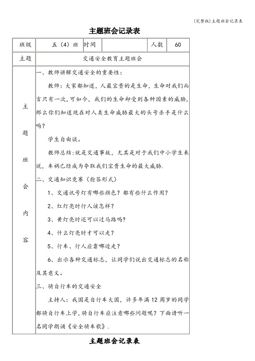 (完整版)主题班会记录表