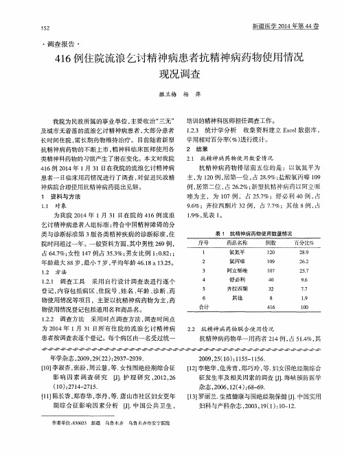 416例住院流浪乞讨精神病患者抗精神病药物使用情况现况调查