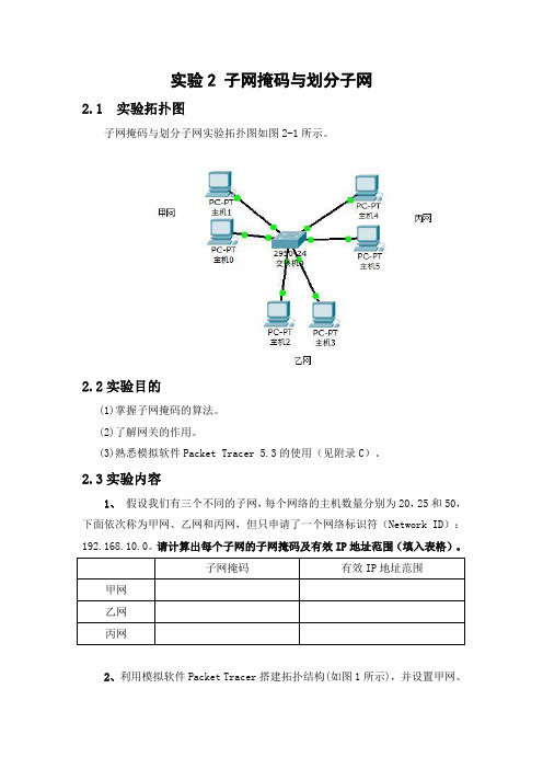 实验2 子网掩码与划分子网新