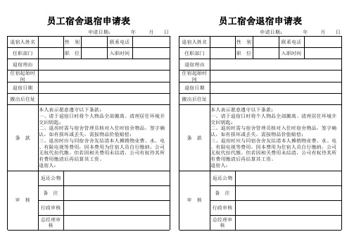 员工宿舍退宿申请表