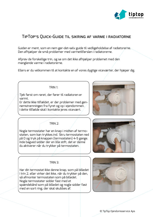 TipTop 放大器快速指南：保证放大器的热水供应说明书