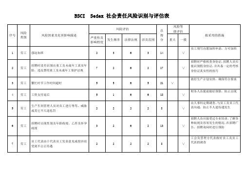 BSCI SEDEX  SMETA社会责任风险识别与评估表