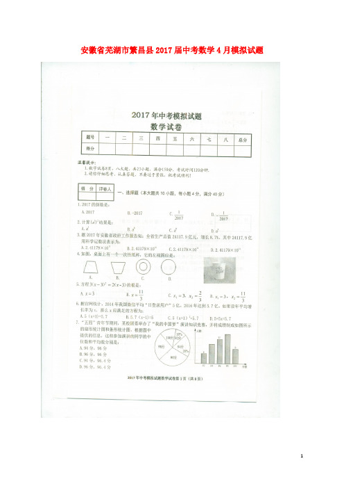 安徽省芜湖市繁昌县中考数学4月模拟试题(扫描版)