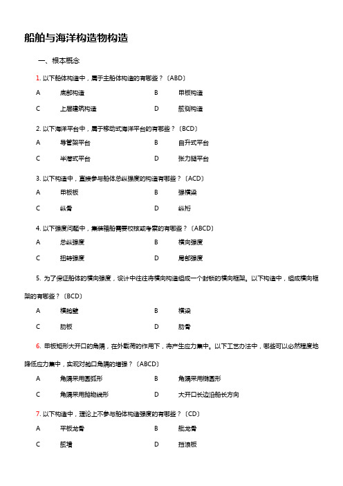 船舶与海洋工程专业毕业设计必答题题库(2021届)学生