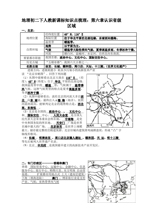 地理初二下人教新课标知识点梳理：第六章认识省级区域