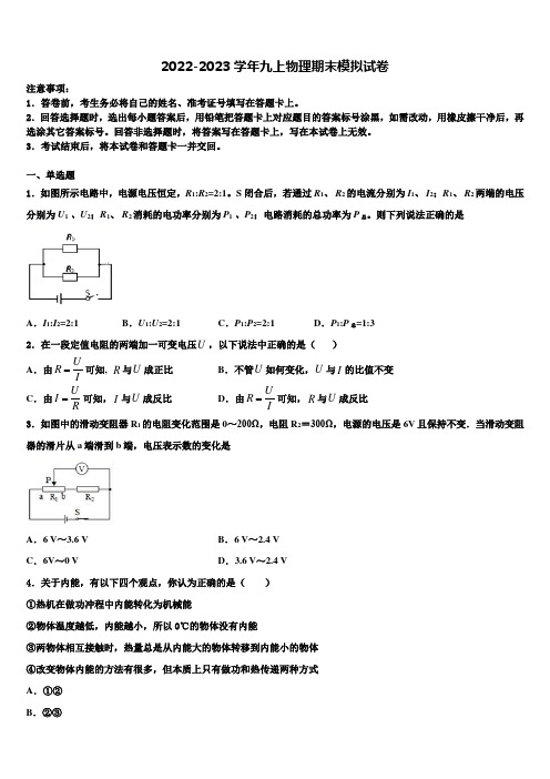 2023届山东省潍坊联考物理九上期末监测模拟试题含解析