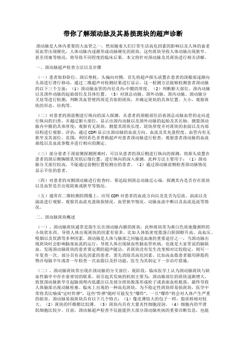 带你了解颈动脉及其易损斑块的超声诊断