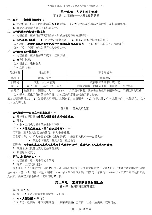 人教版《历史》中考复习提纲之九年级《世界历史》