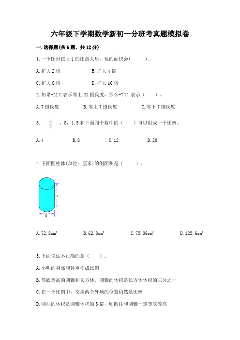 六年级下学期数学新初一分班考真题模拟卷附参考答案【a卷】