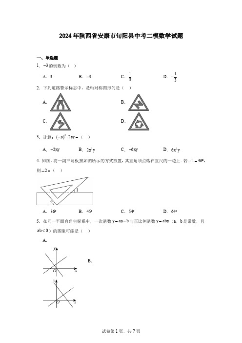 2024年陕西省安康市旬阳县中考二模数学试题