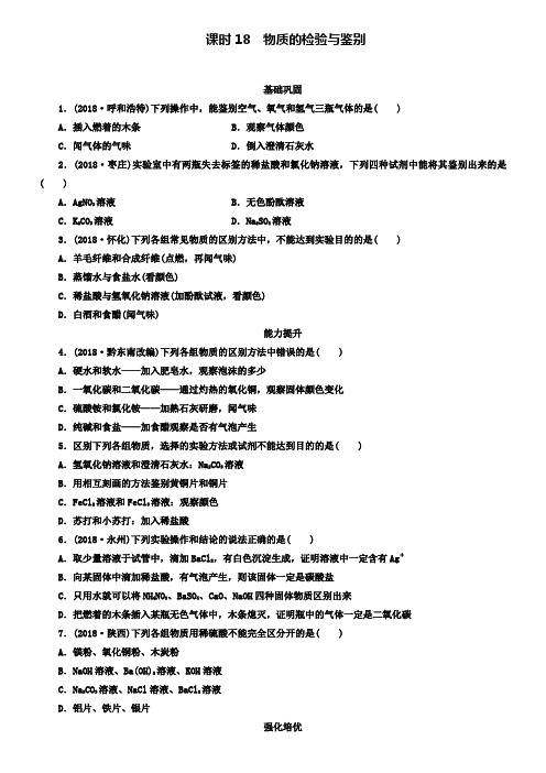 中考化学化学实验课时18物质的检验与鉴别课时作业
