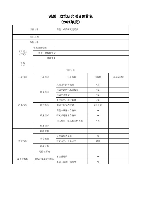 课题、政策研究项目预算表