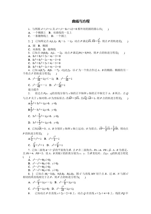 2013届高三人教A版理科数学一轮复习课时作业(52)曲线与方程