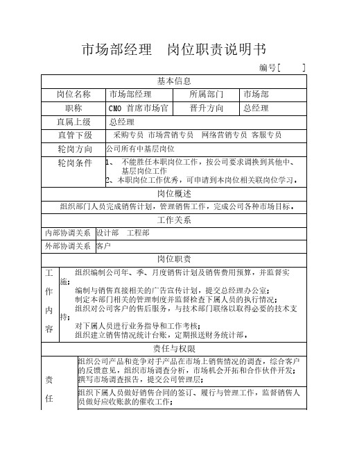 市场部经理岗位职责说明书