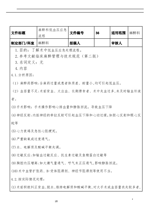 麻醉科低血压应急流程