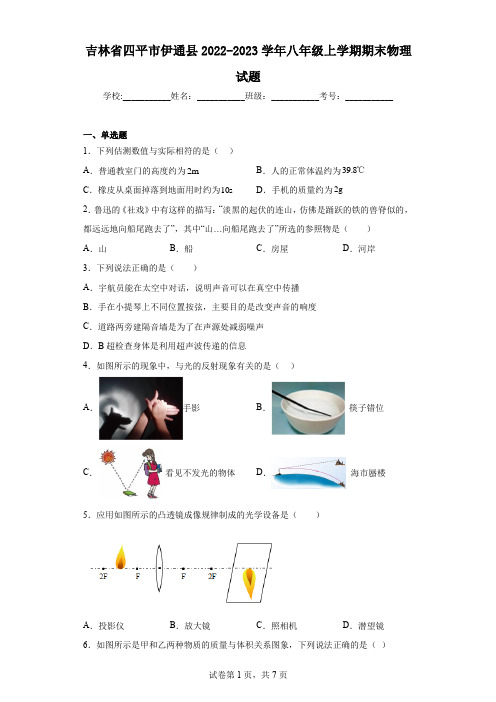 吉林省四平市伊通县2022-2023学年八年级上学期期末物理试题