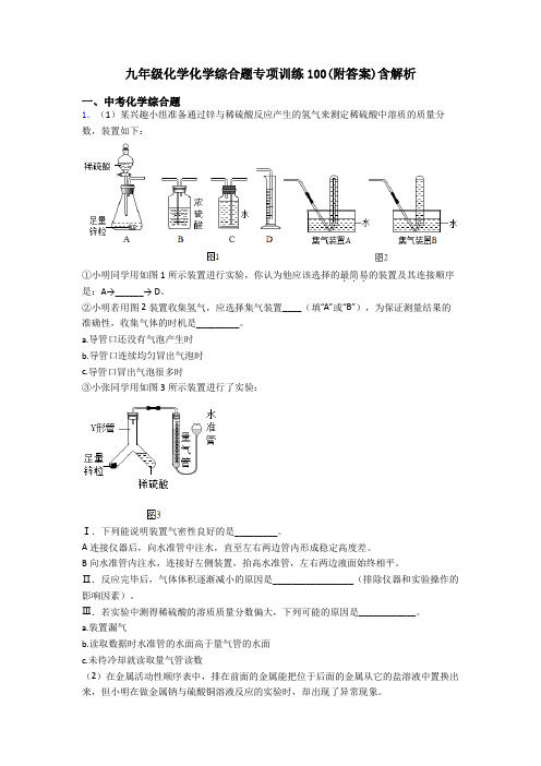 九年级化学化学综合题专项训练100(附答案)含解析