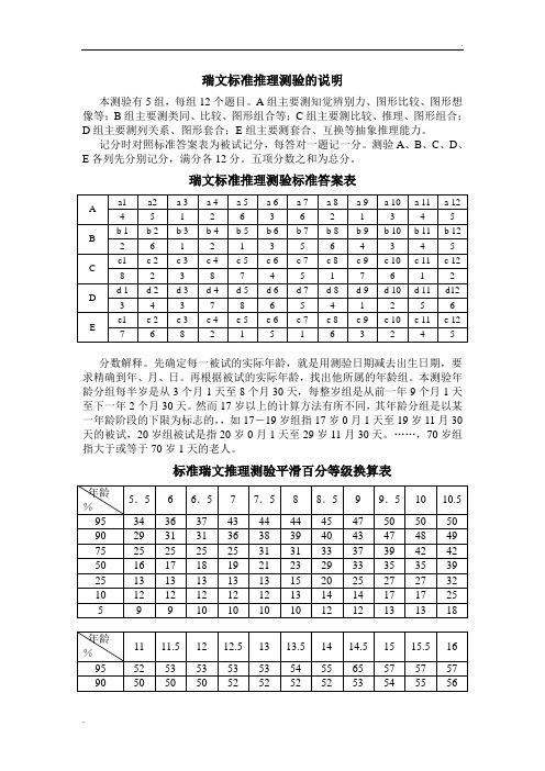 瑞文标准推理测验标准答案表