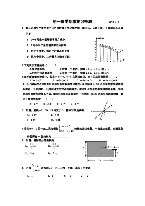 初一第二学期数学期末复习检测