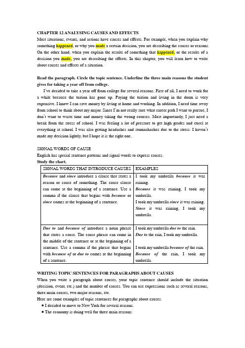 CHAPTER 12 ANALYSING CAUSES AND EFFECTS