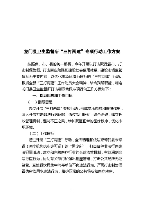 卫生监督所三打两建专项行动工作方案