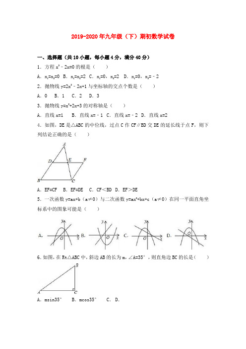 2019-2020年九年级(下)期初数学试卷