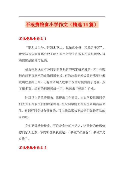 不浪费粮食小学作文(精选14篇)