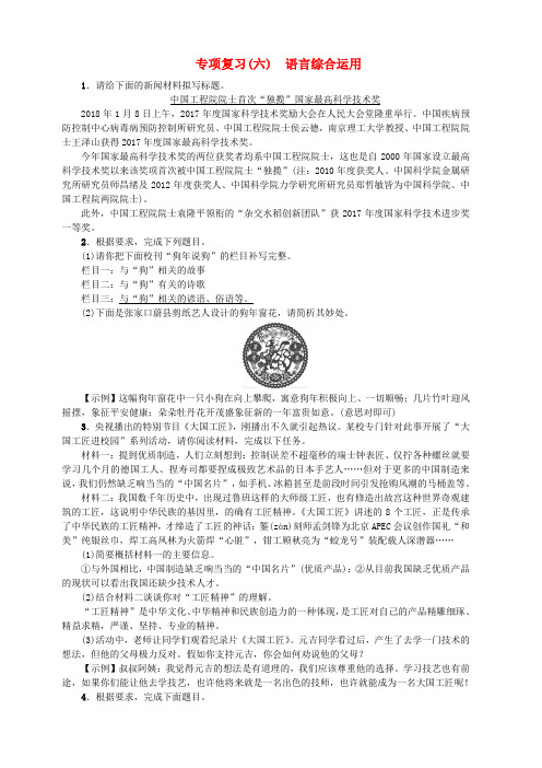 2018年九年级语文上册专项复习六语言综合运用新人教版