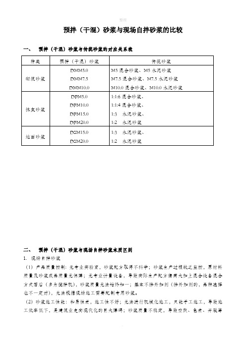 预拌砂浆对应表