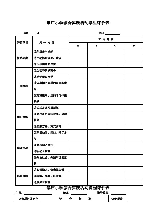 综合实践活动评价表