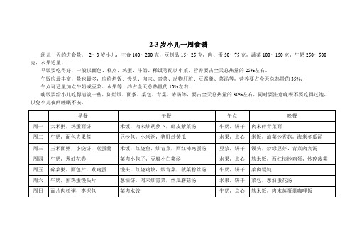 2-3岁小儿一周食谱