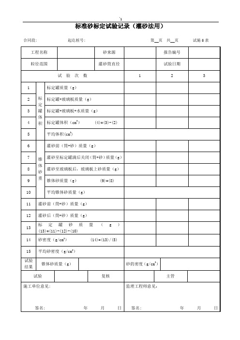 标砂密度表格