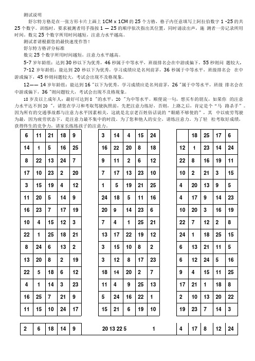 舒尔特方格及注意力训练方法