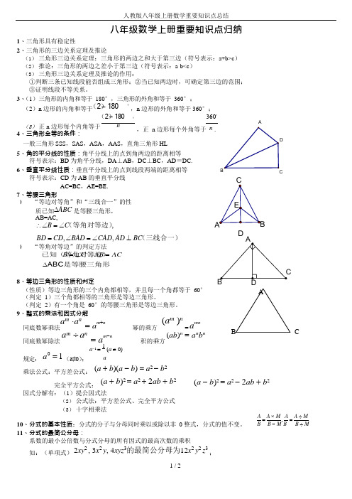 (完整版)人教版八年级上册数学重要知识点总结,推荐文档