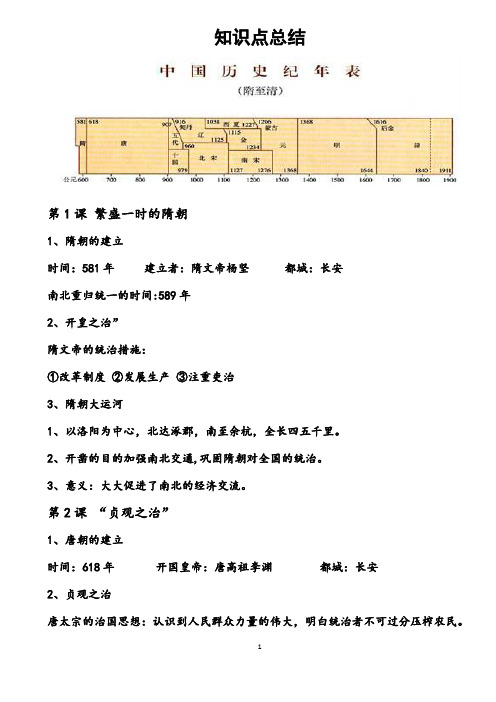 人教版七年级历史下册知识点归纳