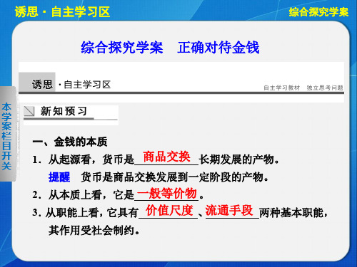 2013-2014学年高中政治人教版必修1  综合探究学案 正确对待金钱-优质课件