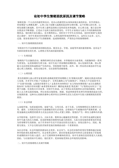 论初中学生情绪困扰原因及调节策略