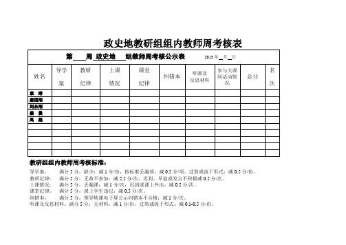 教研组组内教师周考核表