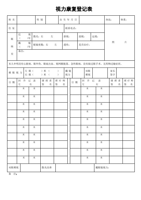 视力康复中心运营手册-视力康复登记表